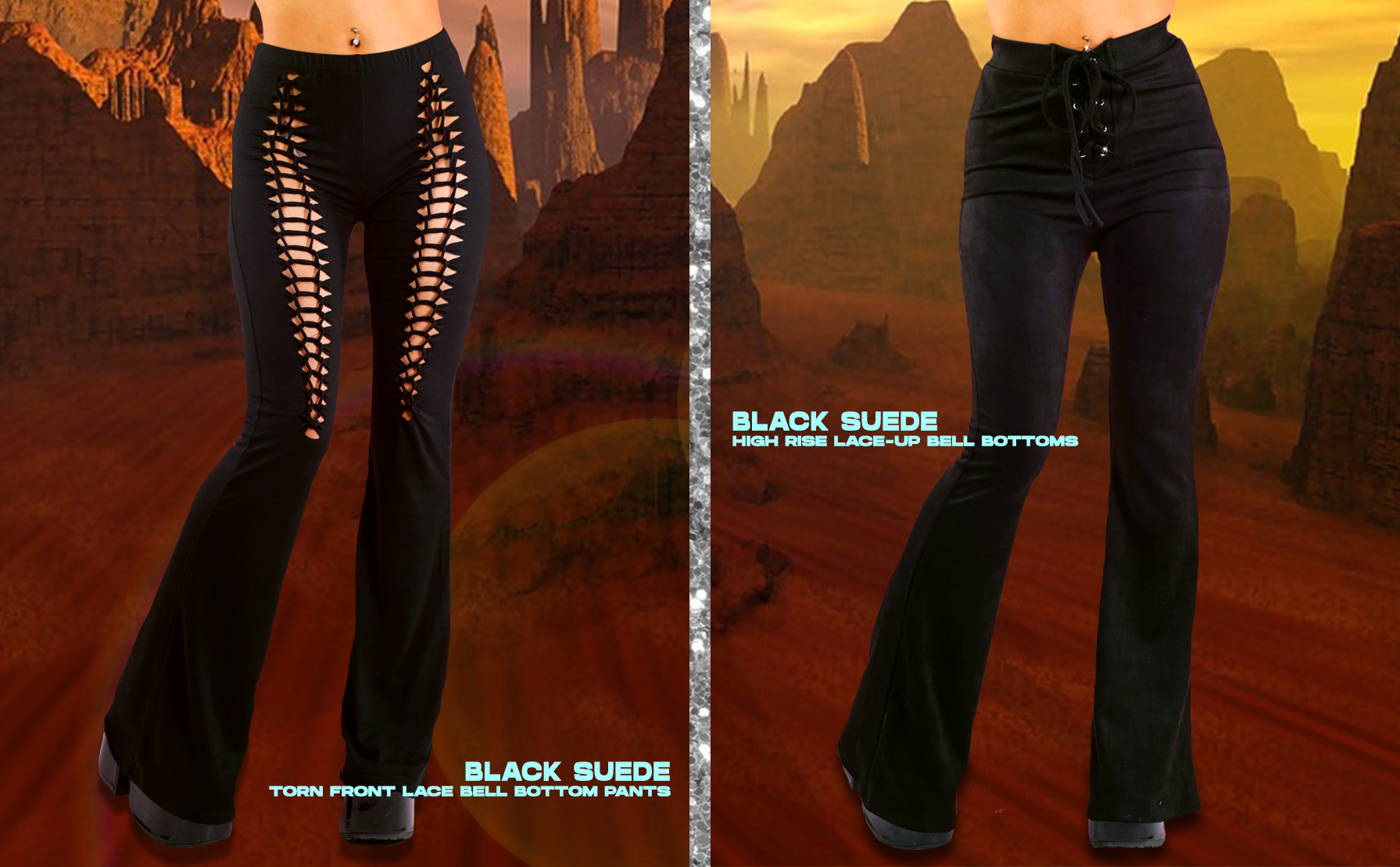 Black Torn Front Lace Bell Bottom Pants – Rave Wonderland