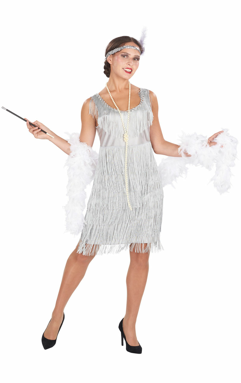 womens 1920s silver flapper costume