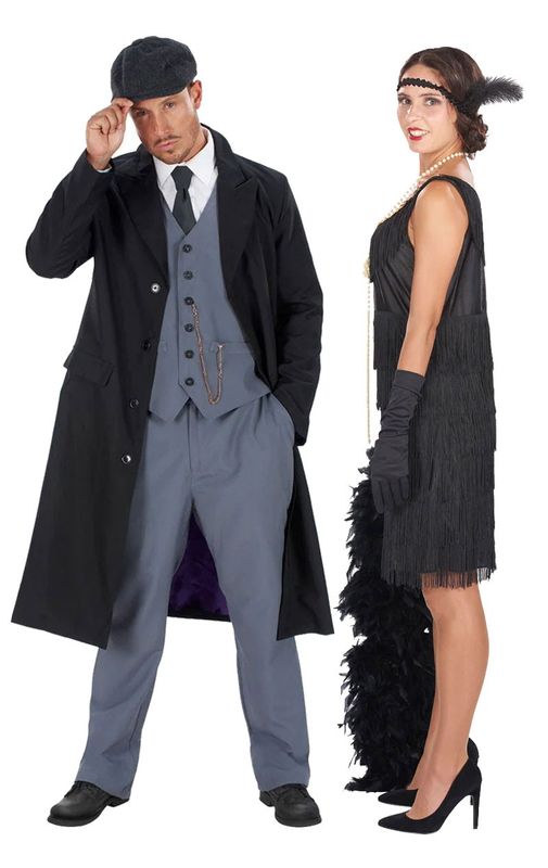 adult British gangster and 20s flapper girl costume