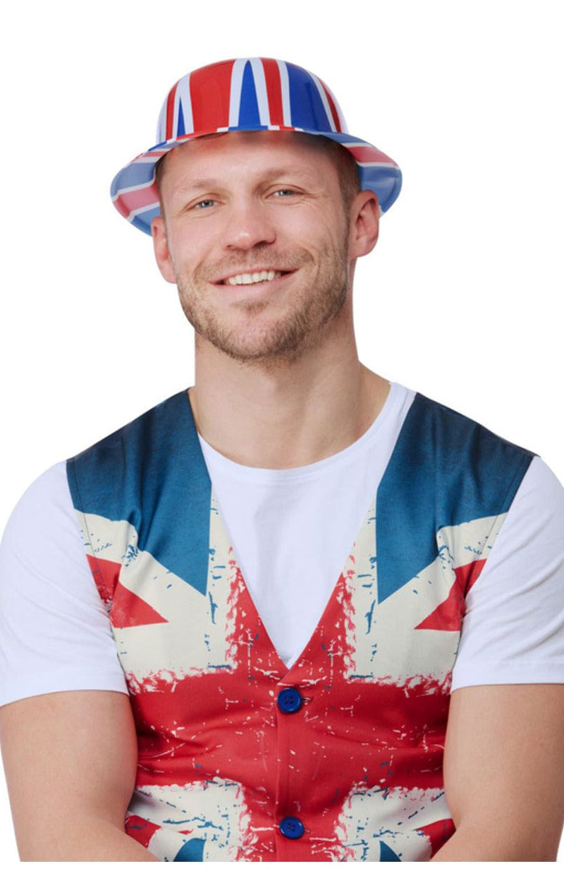 adult unisex plastic union jack bowlers hat