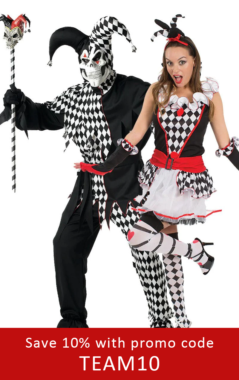 evil jester and harlequinn couples costume