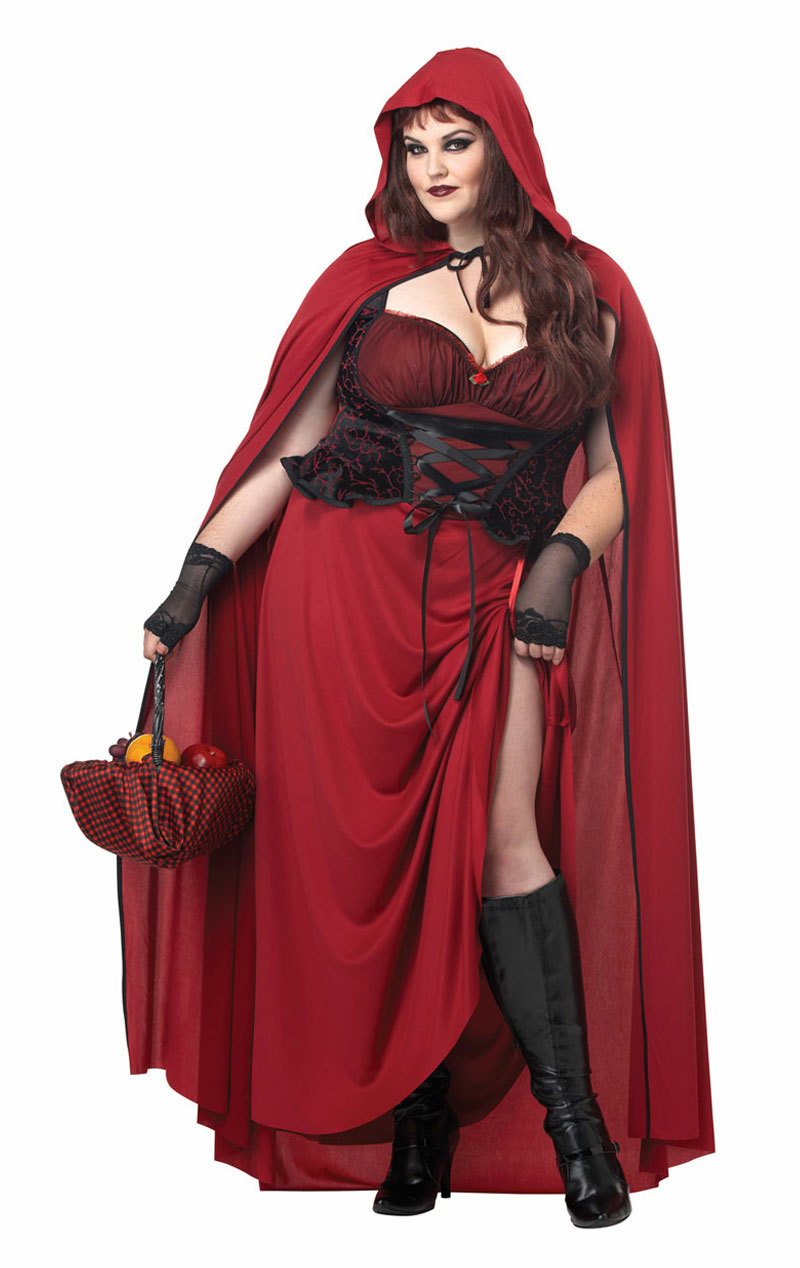 womens plus size dark red riding hood costume