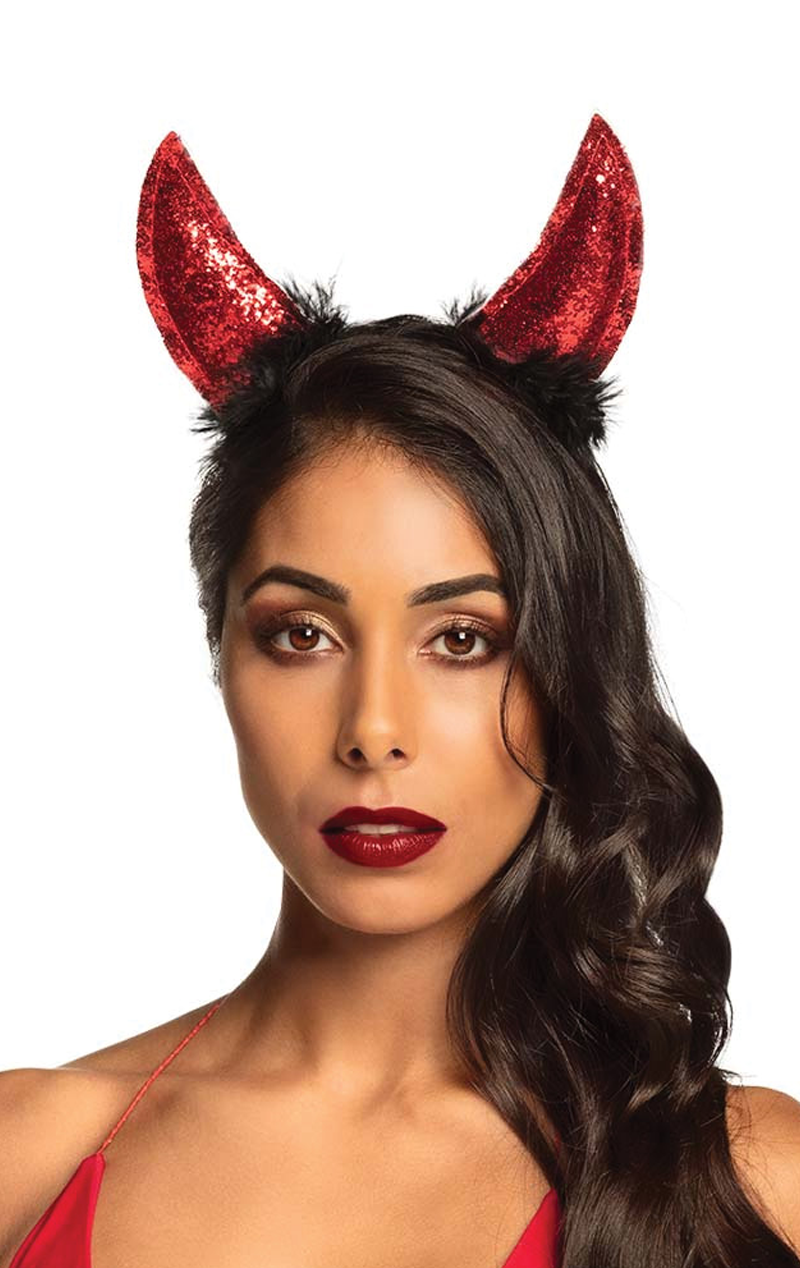 Red Glitter Devil Horns Headband Accessory 