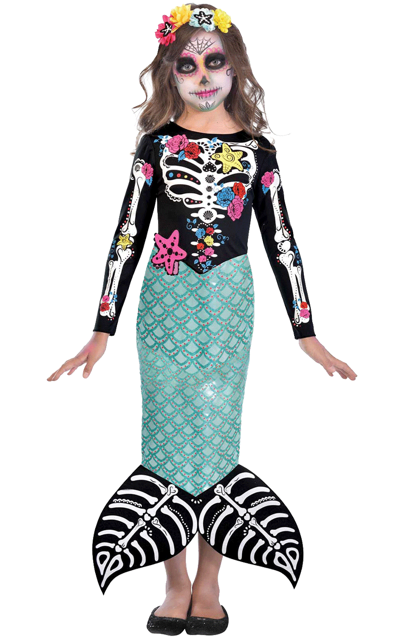 kids day of the dead mermaid costume